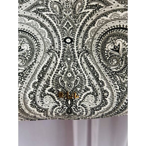 Lauren Ralph Lauren Acadia Paisley Tote White Black Faux Leather Easy to Clean - Picture 5 of 13